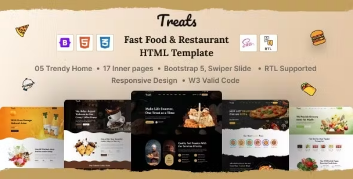 دانلود قالب HTML انگلیسی رستوران treats