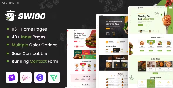 دانلود قالب html انگلیسی رستوران و فست فود Swigo