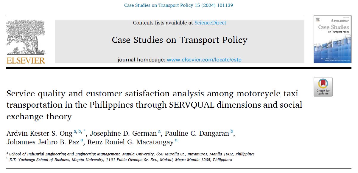 دانلود مقاله تجزیه و تحلیل کیفیت خدمات و رضایت مشتری در حمل و نقل تاکسی موتور سیکلت در فیلیپین از طریق ابعاد SERVQUAL و نظریه تبادل اجتماعی