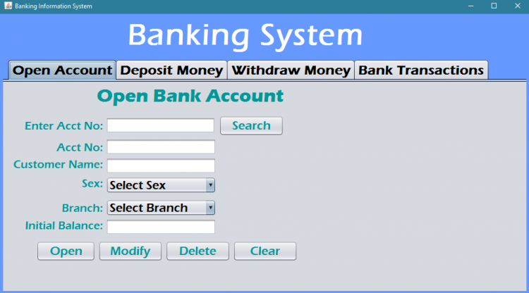 دانلود پروژه عملیات CRUD در سیستم بانکی ساده جاوا