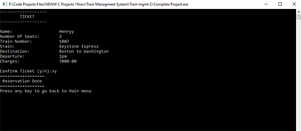 دانلود پروژه کاربردی سیستم رزرو بلیط قطار به زبان C
