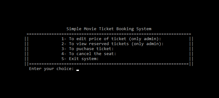 دانلود پروژه کاربردی سیستم ساده رزرو بلیط سینما به زبان C