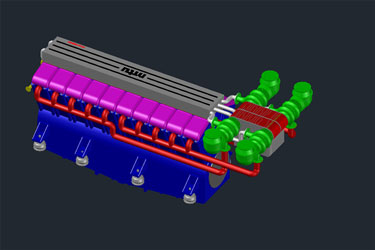 دانلود فایل سه‌بعدی موتور V20 با نقشه DWG در اتوکد