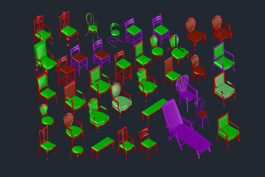 دانلود فایل مجموعه سه‌بعدی صندلی‌ها در اتوکد