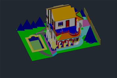 دانلود فایل نقشه  DWG سه‌بعدی ویلا با استخر در اتوکد