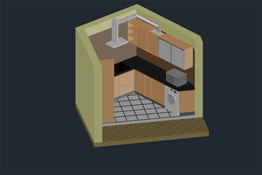 دانلود فایل نقشه DWG سه‌بعدی آشپزخانه در اتوکد