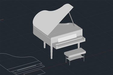 دانلود فایل نقشه  DWG سه‌بعدی از پیانو در اتوکد