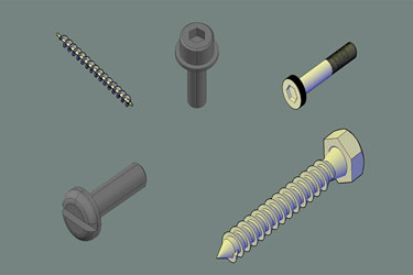 دانلود فایل  بلوک‌های CAD سه‌بعدی از پیچ در اتوکد