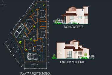 دانلود فایل معماری با نقشه DWG بونگالو مدرن در اتوکد