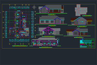 دنلود فایل معماری با نقشه  DWG خانه یک‌طبقه در اتوکد 