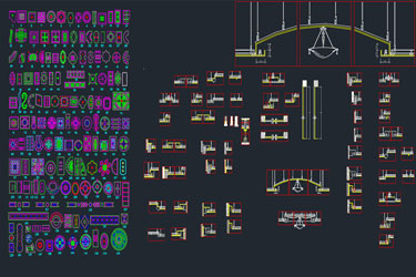 دانلود فایل معماری کتابخانه CAD شامل مجموعه‌ای از سقف‌ها و گچ‌بری‌ها در اتوکد