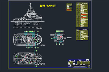 دانلود فایل معماری نقشه اجرایی قایق یدک‌کش آنی در اتوکد