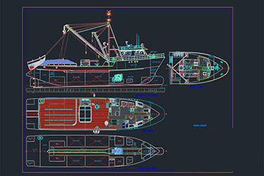 دانلود فایل معماری نقشه‌های جزئیات اجرایی کشتی ماهیگیری در اتوکد