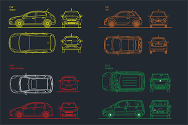 دانلود فایل معماری نقشه‌های ۲ بعدی فیات براوو، پونتو و مولتی‌پلا در اتوکد