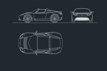 دانلود فایل معماری نقشه جزئیات خودرو تسلا رودستر در اتوکد
