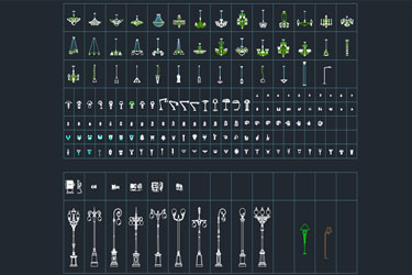 دانلود فایل معماری مجموعه بلوک‌های کاد لامپ‌ها در اتوکد