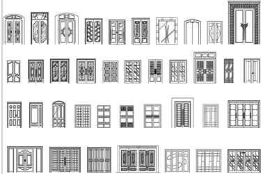 دانلود فایل معماری بلوک‌های کاد نمای درهای دو‌لنگه و بزرگ در اتوکد