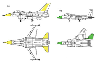 دانلود فایل معماری  نقشه‌های DWG جنگنده‌های F15 و F16 در اتوکد