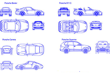 دانلود فایل معماری نقشه‌های DWG جزئیات خودروهای پورشه در اتوکد
