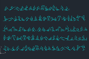 دانلود فایل معماری بلوک‌های کاد افرادی که اسکی می‌کنند با فرمت DWG در اتوکد