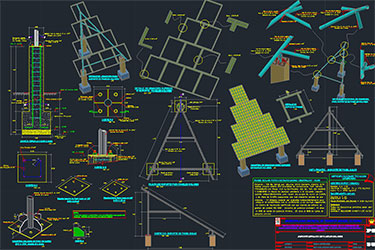 دانلود فایل معماری نقشه‌های DWG نصب پنل‌های خورشیدی در اتوکد
