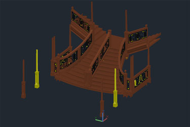 دانلود فایل معماری مدل سه‌بعدی راه‌پله داخلی عرشه تایتانیک در اتوکد