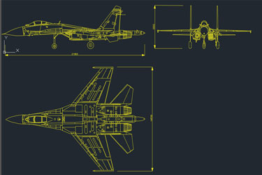 دانلود فایل معماری نقشه دو بعدی جت جنگنده Su-35 در اتوکد