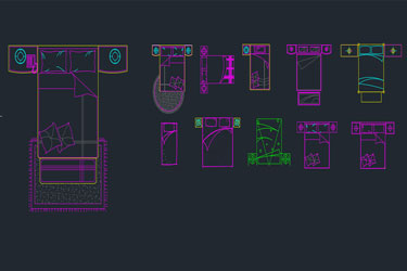 دانلود فایل معماری بلوک‌های CAD مجموعه مبلمان تخت خواب در اتوکد